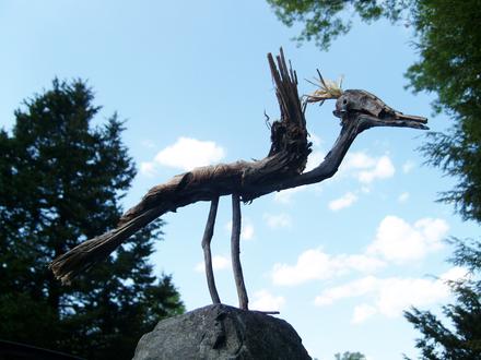 Wood Heron, Assemblage found sticks and stone, by Clinton A. Deckert